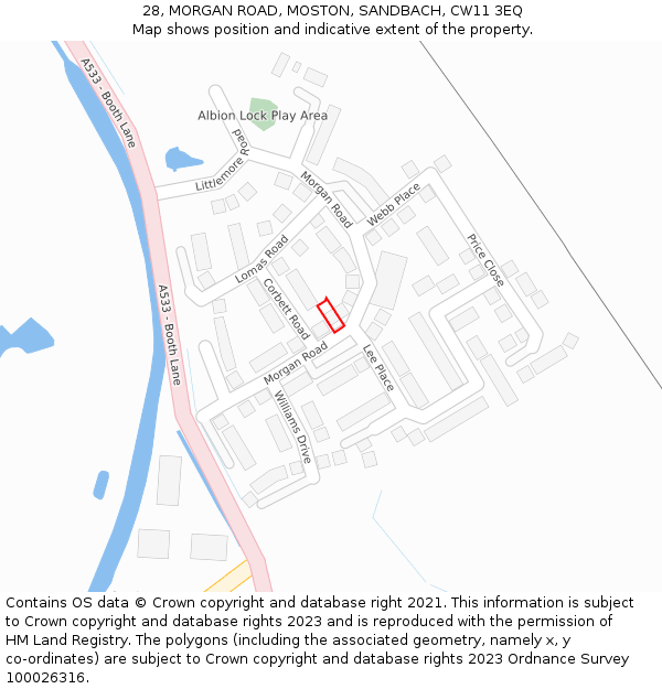 28, MORGAN ROAD, MOSTON, SANDBACH, CW11 3EQ: Location map and indicative extent of plot