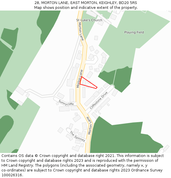 28, MORTON LANE, EAST MORTON, KEIGHLEY, BD20 5RS: Location map and indicative extent of plot