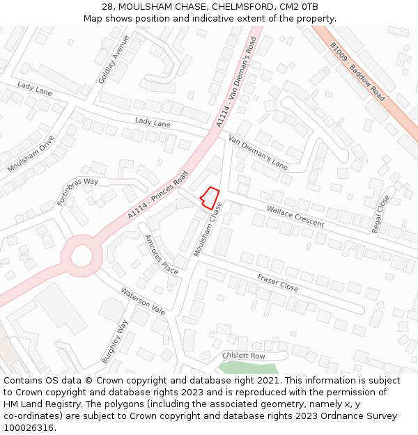 28, MOULSHAM CHASE, CHELMSFORD, CM2 0TB: Location map and indicative extent of plot