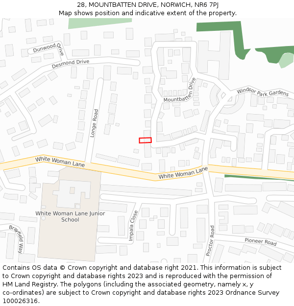 28, MOUNTBATTEN DRIVE, NORWICH, NR6 7PJ: Location map and indicative extent of plot