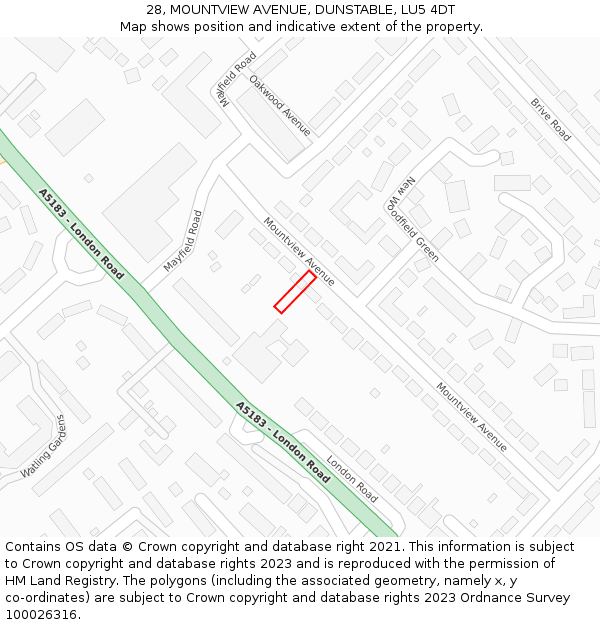 28, MOUNTVIEW AVENUE, DUNSTABLE, LU5 4DT: Location map and indicative extent of plot