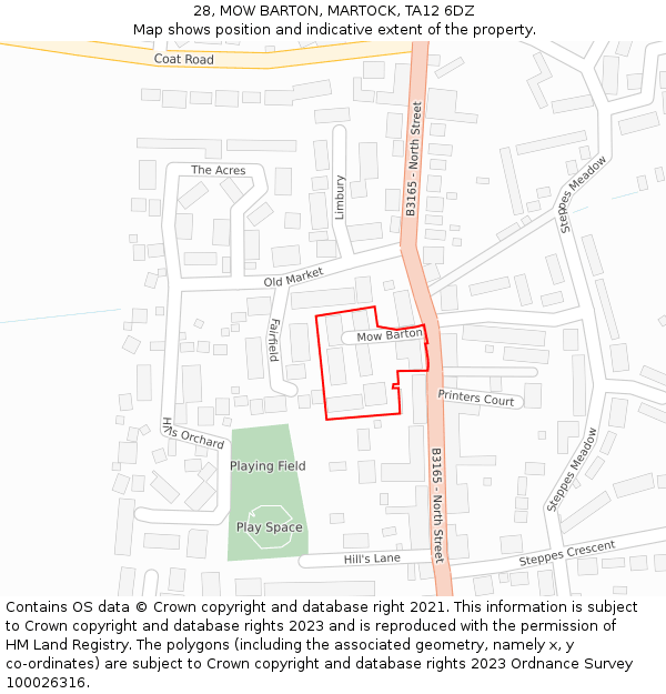 28, MOW BARTON, MARTOCK, TA12 6DZ: Location map and indicative extent of plot
