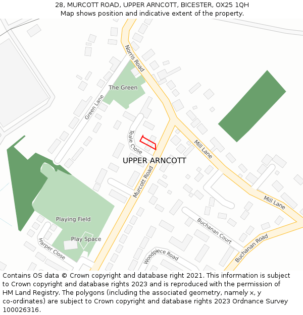 28, MURCOTT ROAD, UPPER ARNCOTT, BICESTER, OX25 1QH: Location map and indicative extent of plot