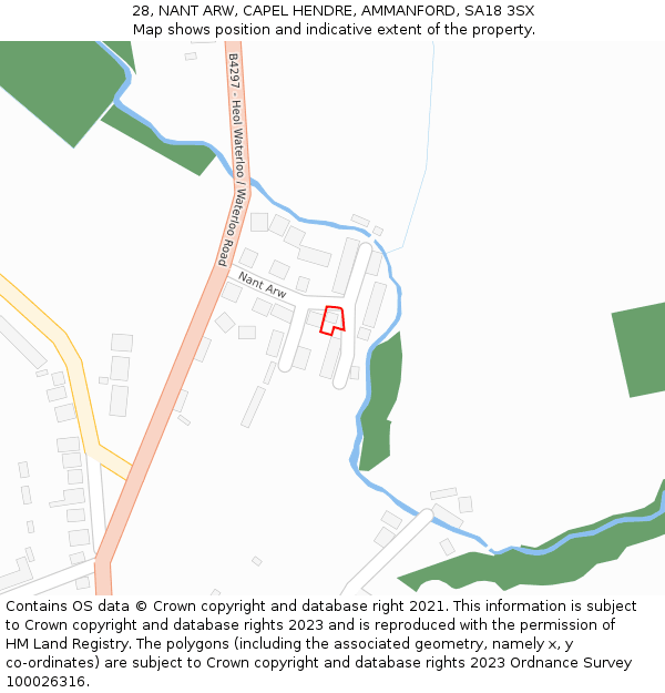 28, NANT ARW, CAPEL HENDRE, AMMANFORD, SA18 3SX: Location map and indicative extent of plot