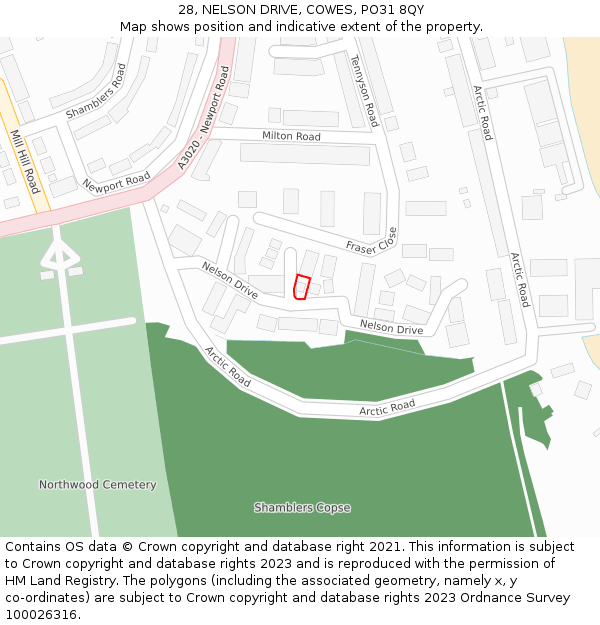 28, NELSON DRIVE, COWES, PO31 8QY: Location map and indicative extent of plot