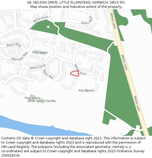 28, NELSON DRIVE, LITTLE PLUMSTEAD, NORWICH, NR13 5FL: Location map and indicative extent of plot