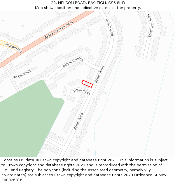 28, NELSON ROAD, RAYLEIGH, SS6 8HB: Location map and indicative extent of plot