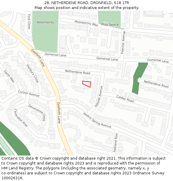 28, NETHERDENE ROAD, DRONFIELD, S18 1TR: Location map and indicative extent of plot