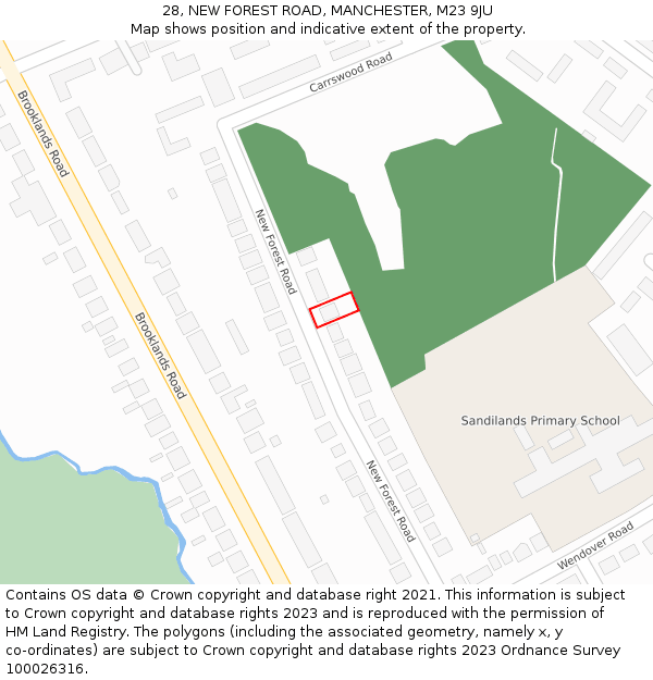 28, NEW FOREST ROAD, MANCHESTER, M23 9JU: Location map and indicative extent of plot