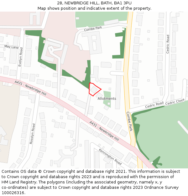 28, NEWBRIDGE HILL, BATH, BA1 3PU: Location map and indicative extent of plot