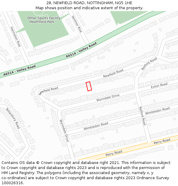 28, NEWFIELD ROAD, NOTTINGHAM, NG5 1HE: Location map and indicative extent of plot