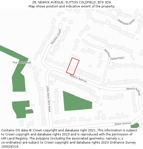 28, NEWICK AVENUE, SUTTON COLDFIELD, B74 3DA: Location map and indicative extent of plot