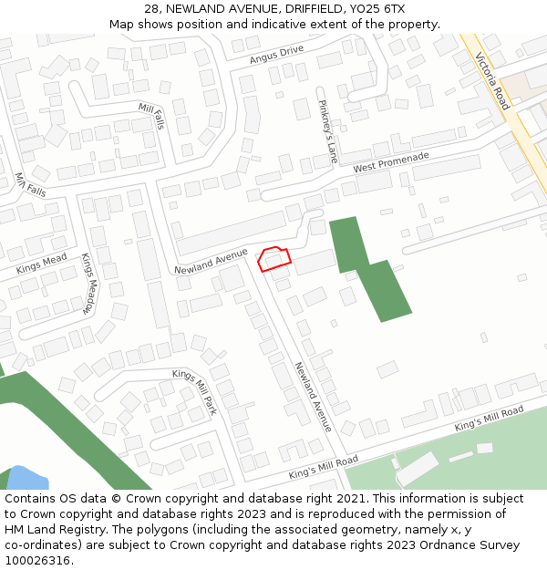 28, NEWLAND AVENUE, DRIFFIELD, YO25 6TX: Location map and indicative extent of plot