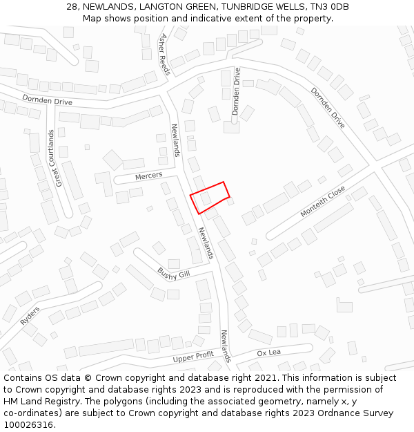 28, NEWLANDS, LANGTON GREEN, TUNBRIDGE WELLS, TN3 0DB: Location map and indicative extent of plot