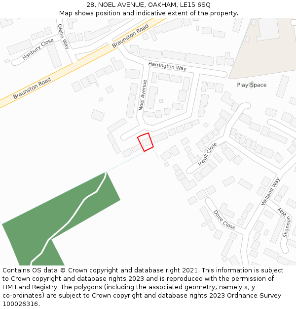 28, NOEL AVENUE, OAKHAM, LE15 6SQ: Location map and indicative extent of plot