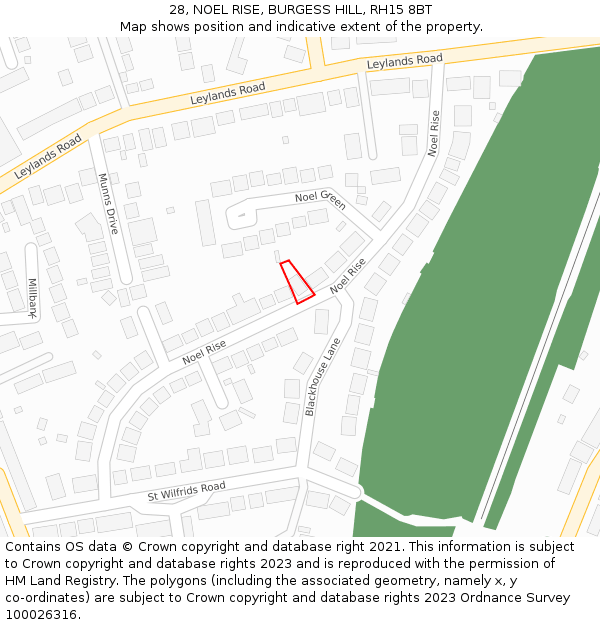 28, NOEL RISE, BURGESS HILL, RH15 8BT: Location map and indicative extent of plot