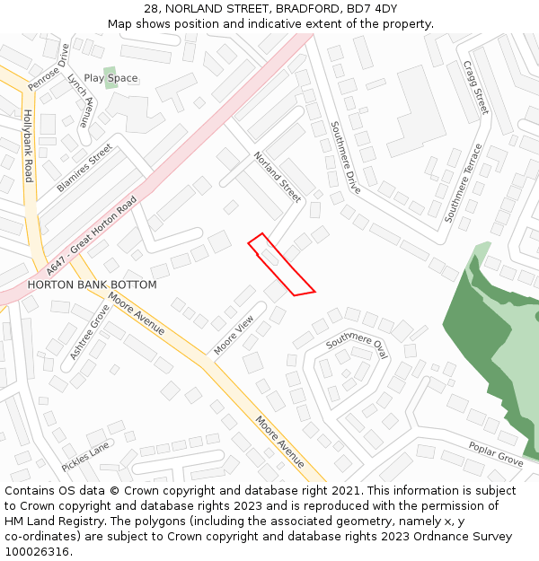 28, NORLAND STREET, BRADFORD, BD7 4DY: Location map and indicative extent of plot