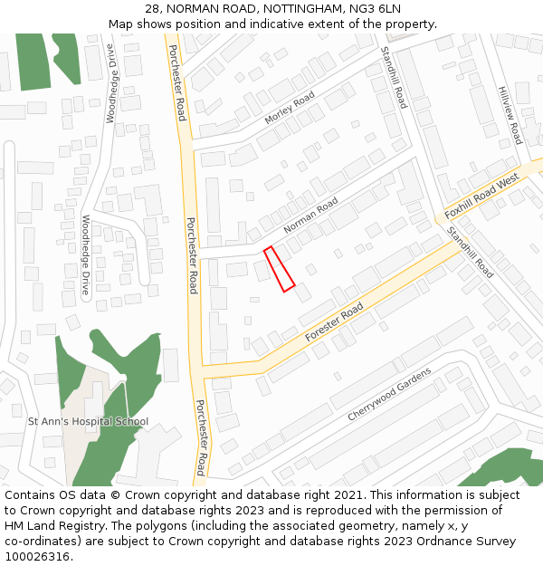 28, NORMAN ROAD, NOTTINGHAM, NG3 6LN: Location map and indicative extent of plot
