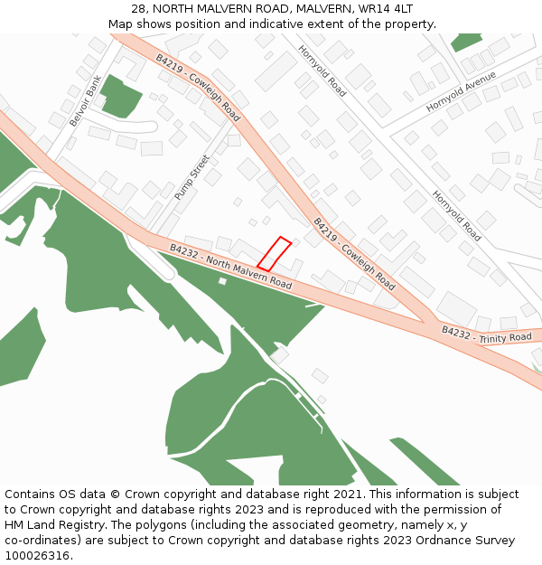 28, NORTH MALVERN ROAD, MALVERN, WR14 4LT: Location map and indicative extent of plot