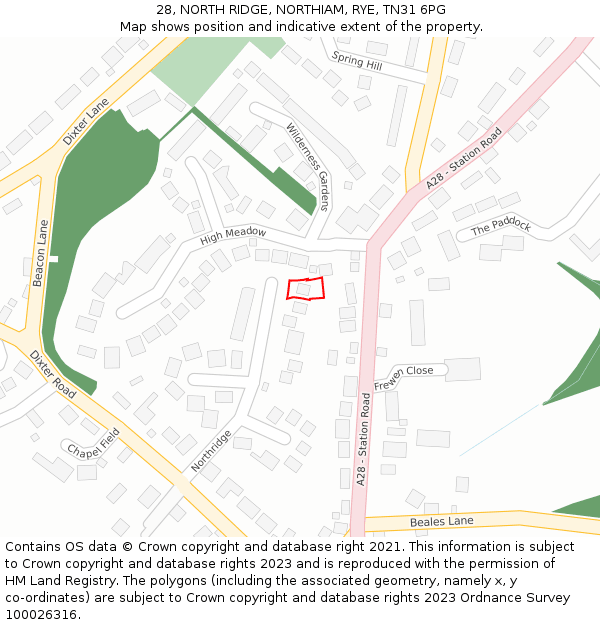28, NORTH RIDGE, NORTHIAM, RYE, TN31 6PG: Location map and indicative extent of plot