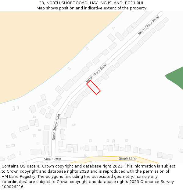 28, NORTH SHORE ROAD, HAYLING ISLAND, PO11 0HL: Location map and indicative extent of plot