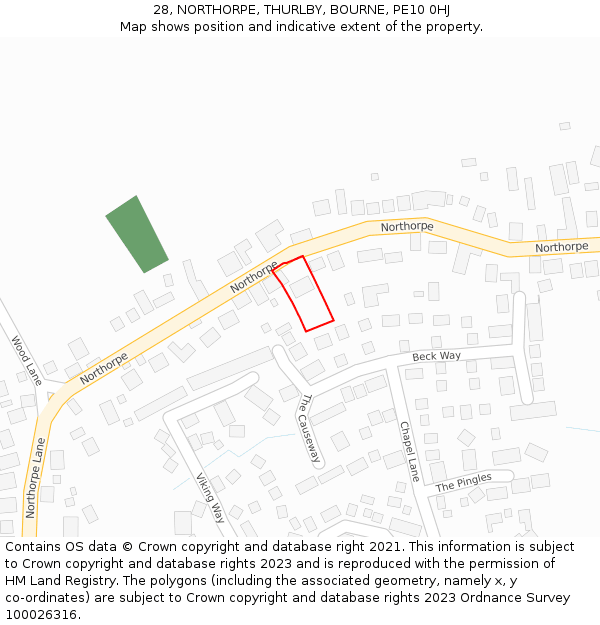 28, NORTHORPE, THURLBY, BOURNE, PE10 0HJ: Location map and indicative extent of plot