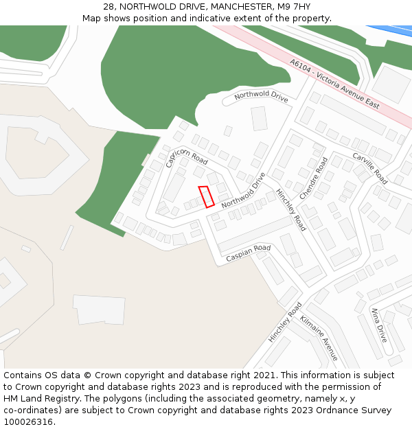28, NORTHWOLD DRIVE, MANCHESTER, M9 7HY: Location map and indicative extent of plot