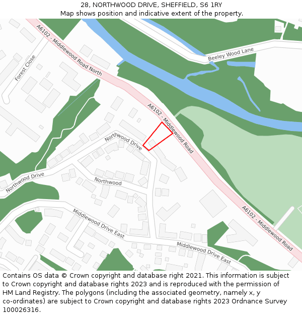 28, NORTHWOOD DRIVE, SHEFFIELD, S6 1RY: Location map and indicative extent of plot