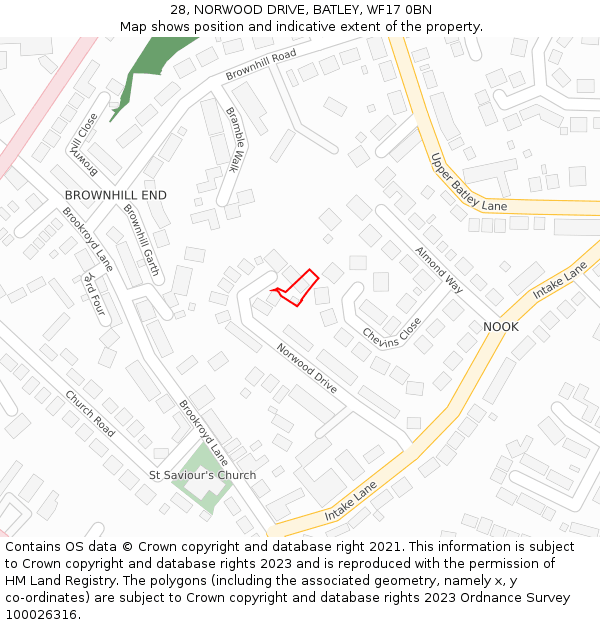 28, NORWOOD DRIVE, BATLEY, WF17 0BN: Location map and indicative extent of plot