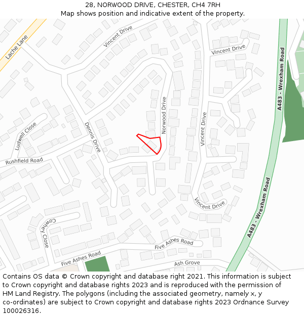28, NORWOOD DRIVE, CHESTER, CH4 7RH: Location map and indicative extent of plot