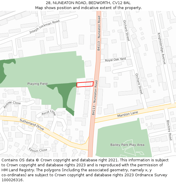 28, NUNEATON ROAD, BEDWORTH, CV12 8AL: Location map and indicative extent of plot