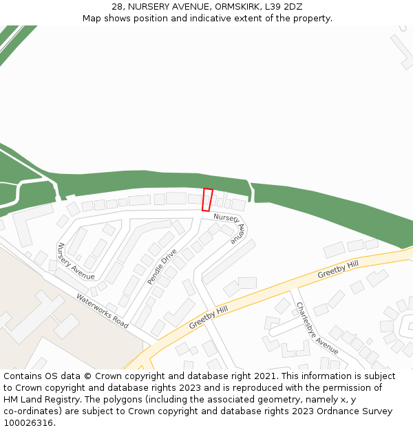 28, NURSERY AVENUE, ORMSKIRK, L39 2DZ: Location map and indicative extent of plot