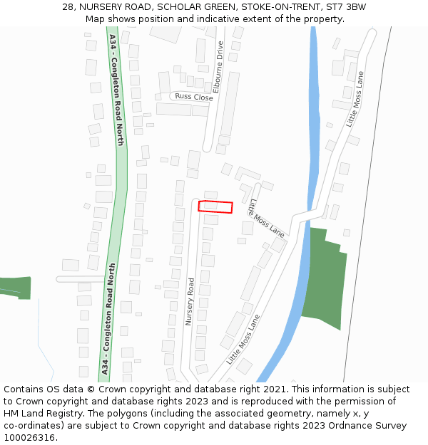 28, NURSERY ROAD, SCHOLAR GREEN, STOKE-ON-TRENT, ST7 3BW: Location map and indicative extent of plot