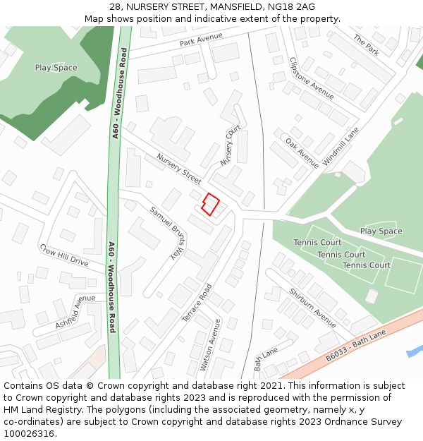 28, NURSERY STREET, MANSFIELD, NG18 2AG: Location map and indicative extent of plot