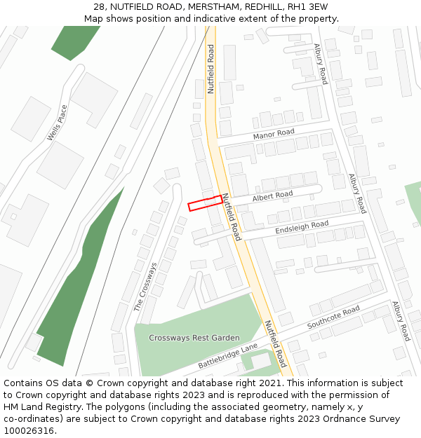 28, NUTFIELD ROAD, MERSTHAM, REDHILL, RH1 3EW: Location map and indicative extent of plot