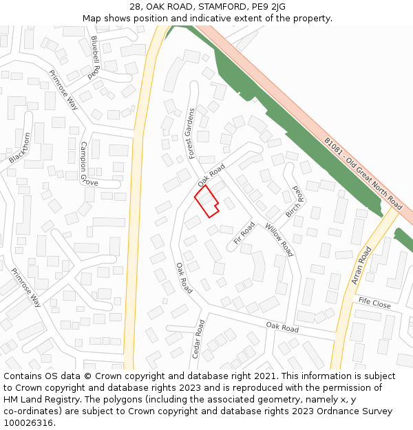 28, OAK ROAD, STAMFORD, PE9 2JG: Location map and indicative extent of plot