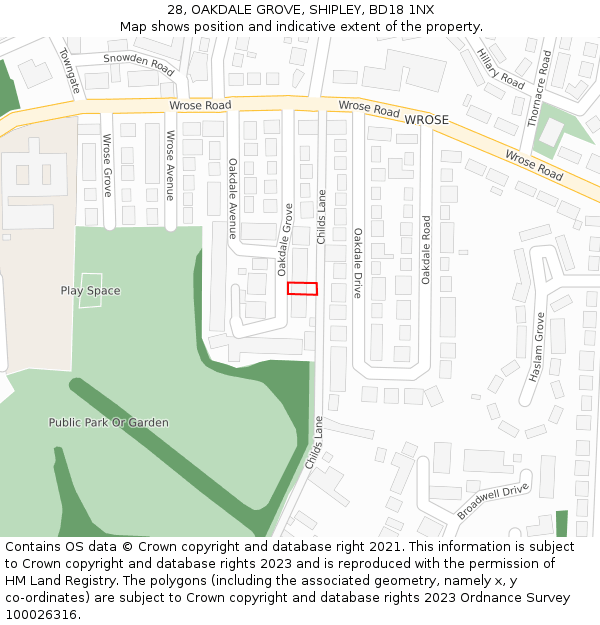 28, OAKDALE GROVE, SHIPLEY, BD18 1NX: Location map and indicative extent of plot