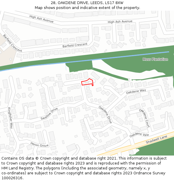 28, OAKDENE DRIVE, LEEDS, LS17 8XW: Location map and indicative extent of plot