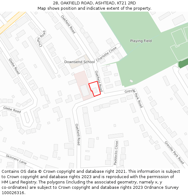 28, OAKFIELD ROAD, ASHTEAD, KT21 2RD: Location map and indicative extent of plot