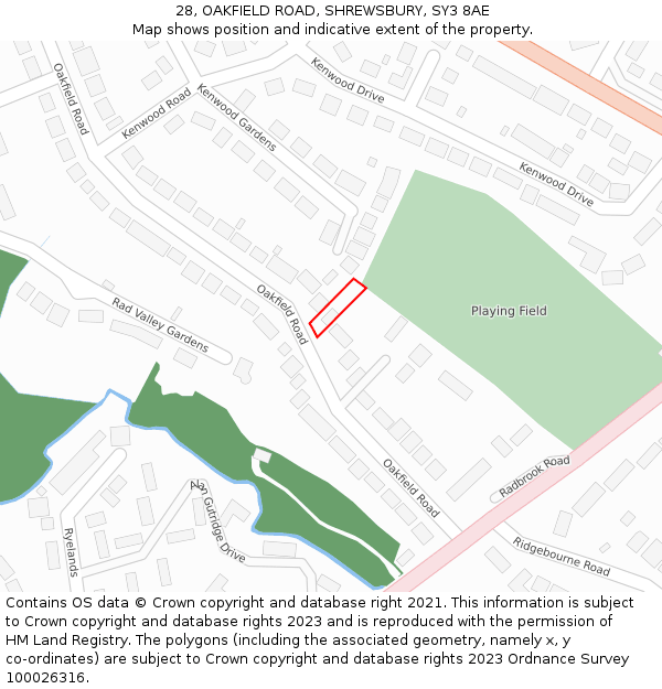 28, OAKFIELD ROAD, SHREWSBURY, SY3 8AE: Location map and indicative extent of plot