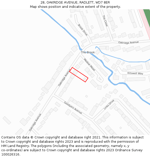 28, OAKRIDGE AVENUE, RADLETT, WD7 8ER: Location map and indicative extent of plot