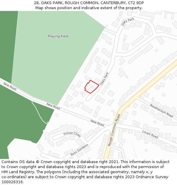 28, OAKS PARK, ROUGH COMMON, CANTERBURY, CT2 9DP: Location map and indicative extent of plot