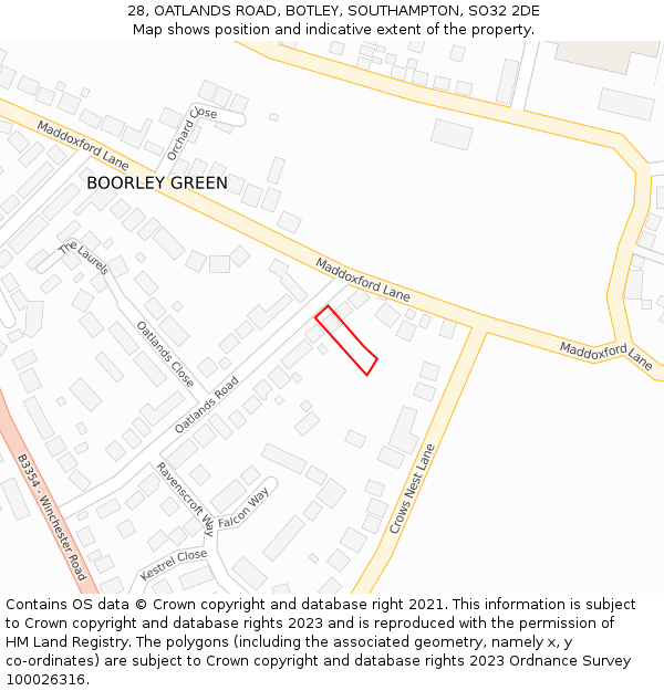 28, OATLANDS ROAD, BOTLEY, SOUTHAMPTON, SO32 2DE: Location map and indicative extent of plot