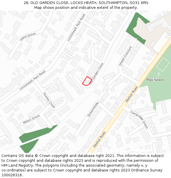 28, OLD GARDEN CLOSE, LOCKS HEATH, SOUTHAMPTON, SO31 6RN: Location map and indicative extent of plot