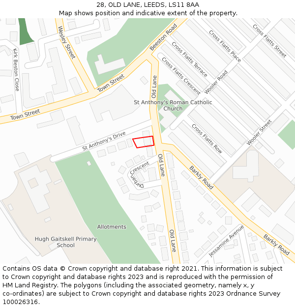 28, OLD LANE, LEEDS, LS11 8AA: Location map and indicative extent of plot