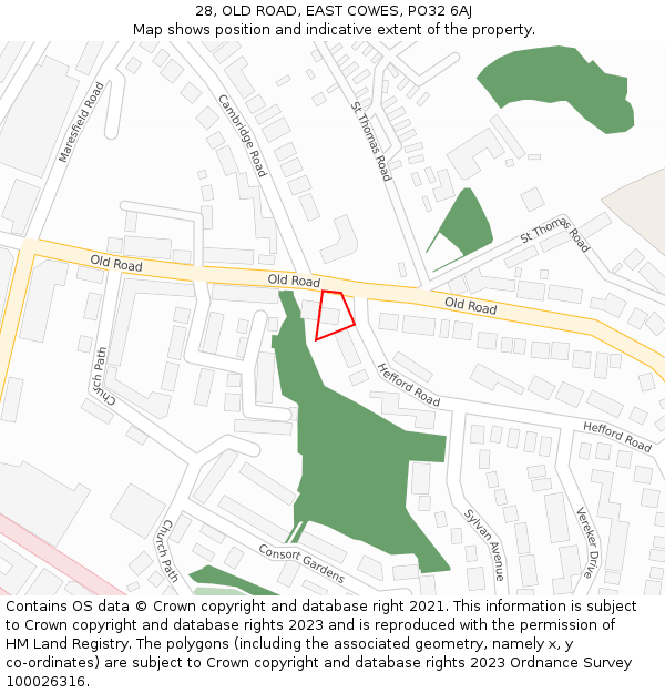 28, OLD ROAD, EAST COWES, PO32 6AJ: Location map and indicative extent of plot