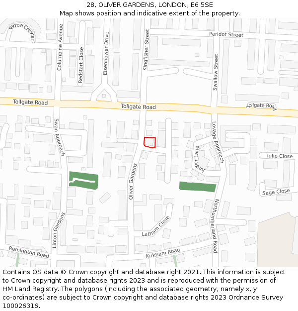 28, OLIVER GARDENS, LONDON, E6 5SE: Location map and indicative extent of plot