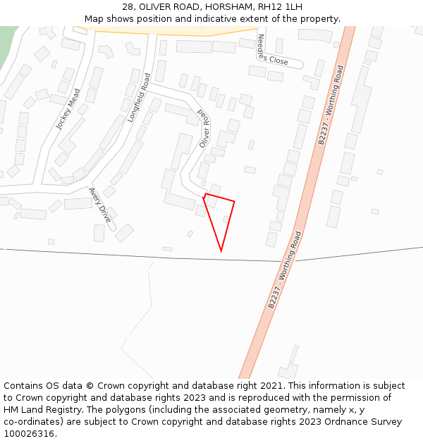 28, OLIVER ROAD, HORSHAM, RH12 1LH: Location map and indicative extent of plot
