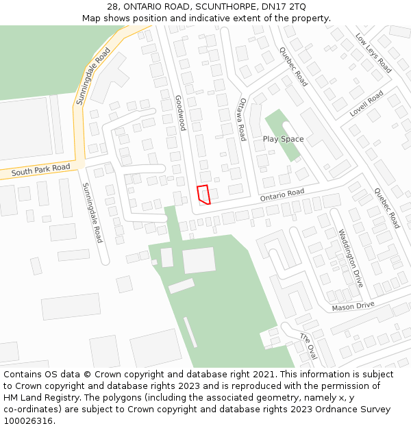 28, ONTARIO ROAD, SCUNTHORPE, DN17 2TQ: Location map and indicative extent of plot