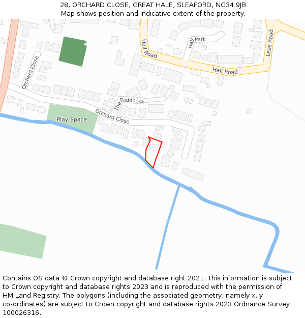 28, ORCHARD CLOSE, GREAT HALE, SLEAFORD, NG34 9JB: Location map and indicative extent of plot